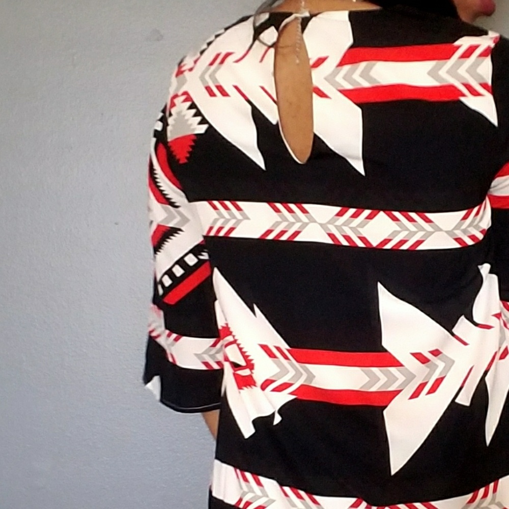 BLACK RED WHITE TUNIC SHIFT DRESS - Picture 6 of 8